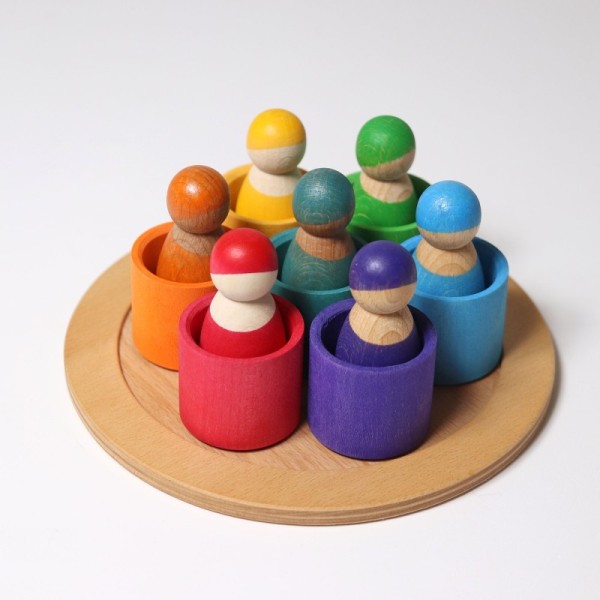 Seven friends in wooden bowls