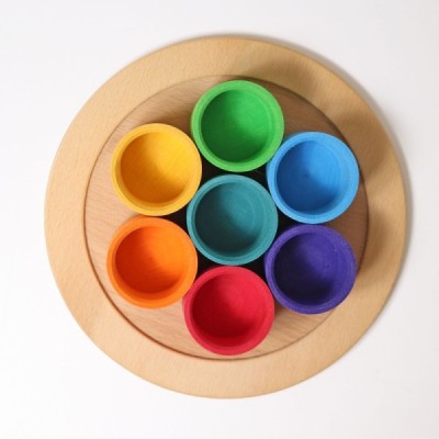 Seven friends in wooden bowls