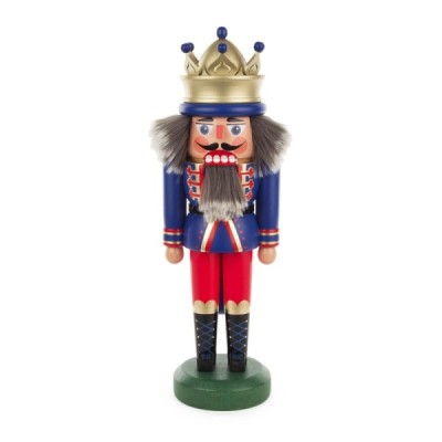 Nutcracker king with crown 30 cm blue/matt