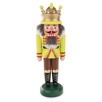 Nutcracker king with crown 30 cm yellow- green/matt