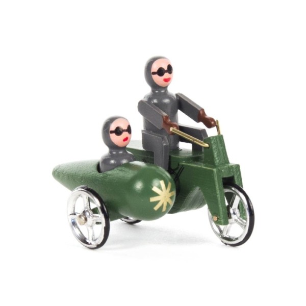 Miniature motorcycle green with sidecar