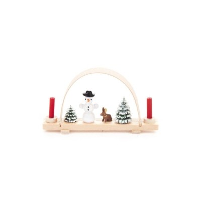 Mini candle arch with snowman and rabbit