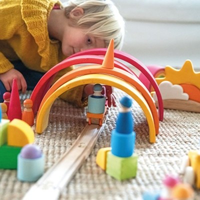 Wooden train building game