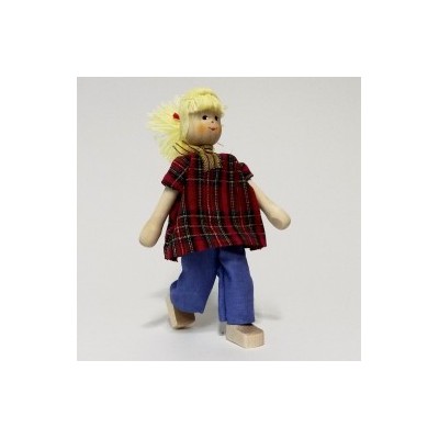 Mother, plaid blouse, blonde hair