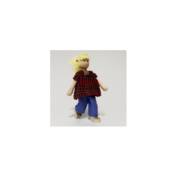 Mother, plaid blouse, blonde hair