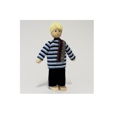 Father, blue and white sweater, blond hair