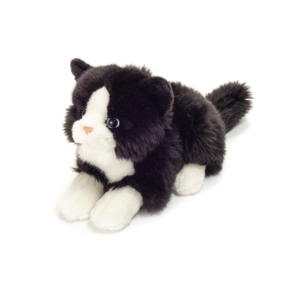 Cat lying black/white 20 cm