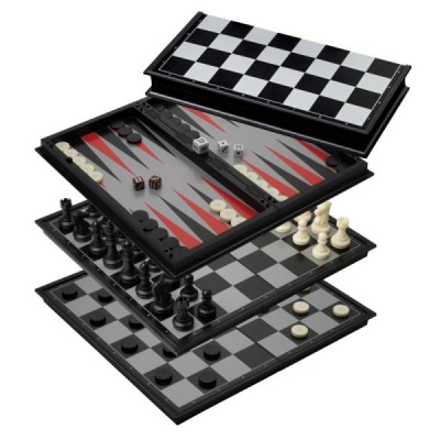 Chess backgammon checkers set, plastic, field 37 mm, magnetic