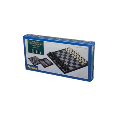 Chess backgammon checkers set, plastic, field 37 mm, magnetic