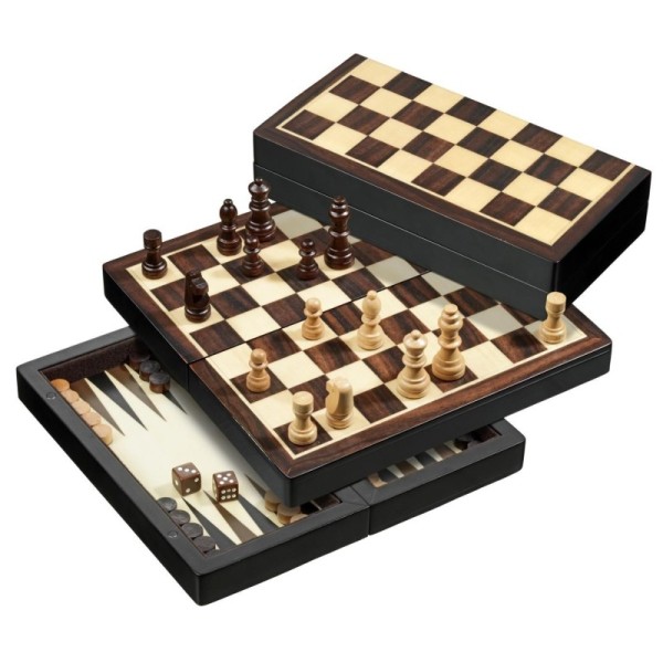 Schach Backgammon Dame Set, Reise, Feld 22 mm, magnetisch