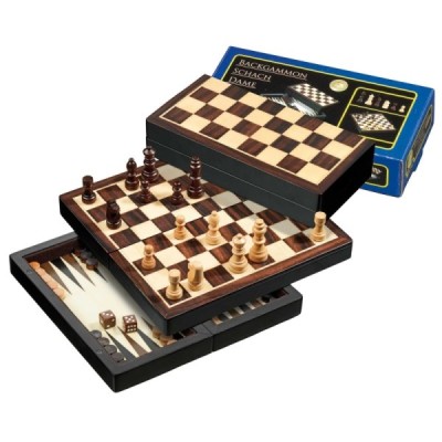 Schach Backgammon Dame Set, Reise, Feld 22 mm, magnetisch