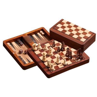 Schach Backgammon Dame Set, Reise, Feld 18 mm, magnetisch