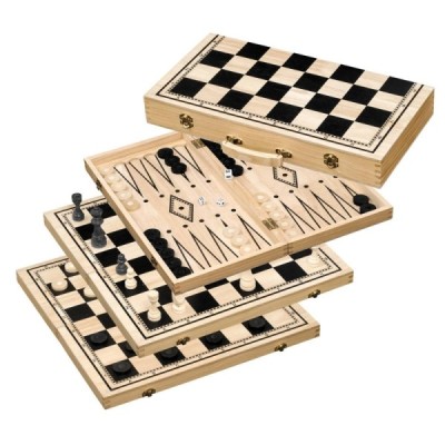 Chess backgammon checkers set, field 50 mm, with carrying handle