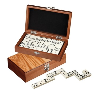 Dominoes, double 6, in olive wood box