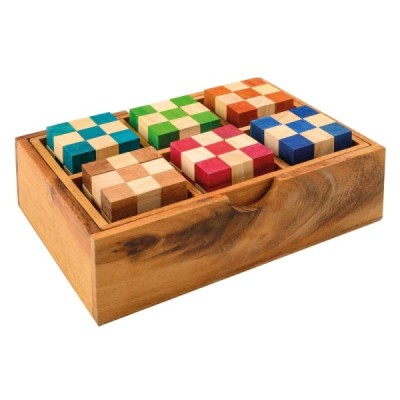 Snake cube set, in wooden box, 6 pieces